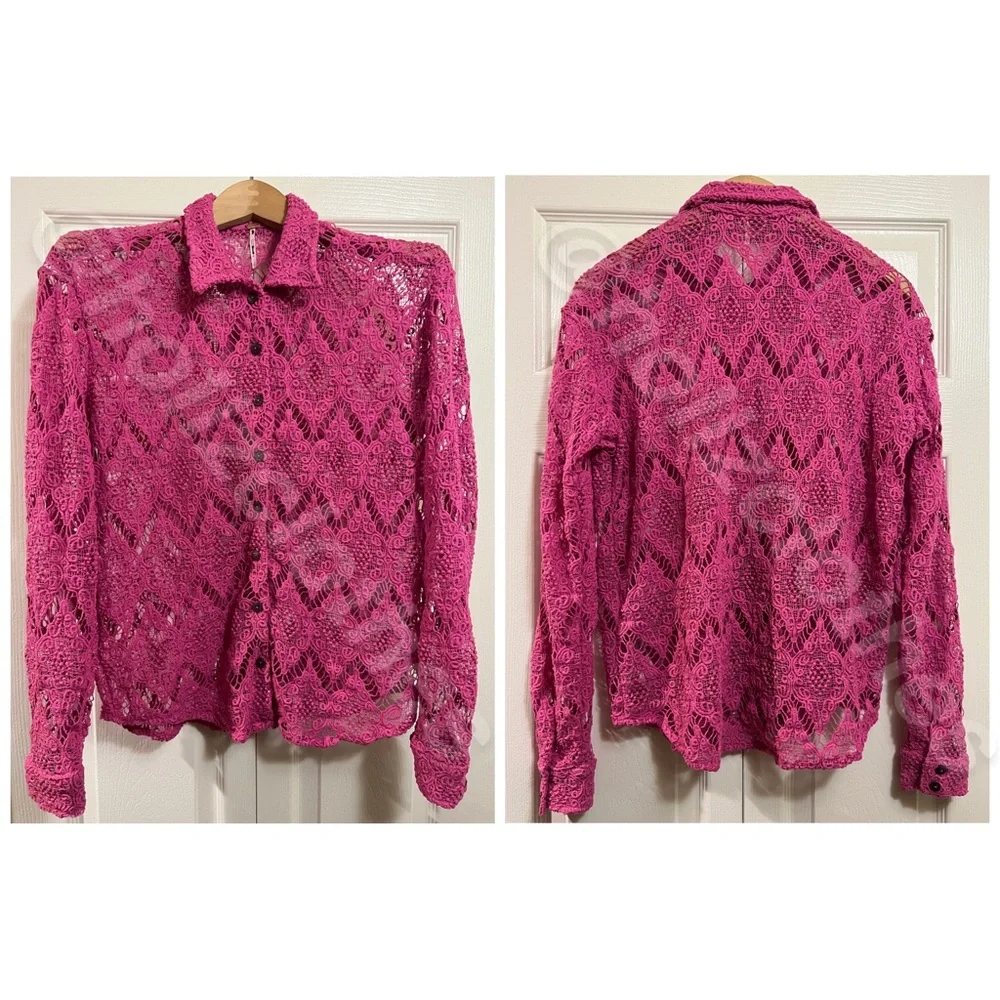 Free People NWOT Until Sundown Lace Button Down Shirt S - Picture 4 of 15